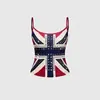 Y2K Retro Estilo Americano Moderno Pedrería Moda Urbana Camisola de Verano para Mujer Ajustada Sexy Camiseta sin Mangas Rojo Azul