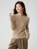 Suéter de cashmere vazado 2026 outono e inverno novo feminino gola redonda camisa base, estilo delicado, caimento solto, afina a silhueta, suéter quente