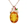 Collar Colgante de Citrina Imitación Brillante en Venta Caliente Colgante Zircón Amarillo de Lujo Incrustado Diamante Ojo de Caballo Colgante de Flor y Hoja Sobeless