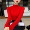 Suéter de cachemira de cuello alto medio sin costuras para mujer, capa base ajustada, suéter interior de punto, tejido adelgazante