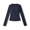 Camiseta de Manga Larga Pulóver con Cuello Redondo Puramente Sexy para Mujer, Camisa Base de Hombro Regular de Corte Ajustado, Top Corto Elástico Ajustado
