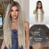 Cabelo Longo Liso Castanho-Avermelhado com Mechas, Repartição Central, Peruca Respirável Natural Realista com Lace Frontal 13*4, Venda Quente Transfronteiriça