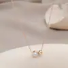 Corrente para Clavícula Elegante com Zircônia Banhada a Ouro Real Design de Nicho Feminino Colar com Pingente Redondo Geométrico Colar Versátil