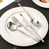 Conjunto de três peças de faca, garfo e colher para bife de alta qualidade e elegante, conjunto de talheres ocidentais de luxo leve estilo francês, colheres e garfos de aço inoxidável para uso doméstico