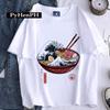 Playera para Mujer 2023 Estilo Japonés Retro Estampado Monstruo Fideos Verano Pareja Hombre y Mujer Cuello Redondo