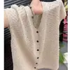 Cardigan de Tricô Elegante e Moderno para Jovens, Estilo Preguiçoso, Emagrecedor, com Recortes, Decote em V, Manga Curta para Mulheres, Novo Modelo Verão 2026
