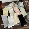 Meias Slouch de Borda Dobrada Zhuji para Mulheres, Meias Longas, Estilo Fino de Verão, Estilo Japonês, Malha Vazada, Meias de Meia-Panturrilha de Cor Sólida, Versátil