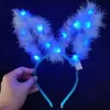 Nova Faixa de Cabelo Alongadora 14 Orelhas de Coelho Dourado Claro Orelhas de Gato Faixa de Cabeça com Luz LED Orelhas de Coelho de Pena Faixa de Cabeça de Natal