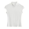 Camiseta de cuello alto y manga corta con vuelo para mujer, corte entallado, adelgazante, de moda, combina con todo, de color sólido, novedad de verano de 2024
