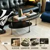 Mesa de Centro Oval de Vidro Retrô Usada Bauhaus Camada Dupla Sala de Estar Mesa de Chá Apartamento Pequeno Uso Doméstico Madeira Maciça Mesa Lateral de Sofá