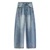 Nuevos Jeans de Cintura Alta de Pierna Ancha para Mujer, Verano Ajuste Holgado, Pantalones Banana Adelgazantes con Diseño de Parches, Estilo Delgado, Pantalones Curvos