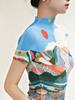 Playera de Cuello Alto Miyake para Mujer, Estampado de Diseño Nicho, Elegante Elegante, Playera de Manga Corta, Top Plisado Versátil Adelgazante