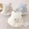 Chapéus de Bebê para Primavera e Outono para Meninos e Meninas, Chapéu de Pescador Listrado, Versão Coreana Desenho Animado Urso Fofo com Óculos de Sol Chapéu de Pescador