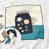 Bufanda pequeña multifuncional de Corea del Sur, pañuelo cuadrado pequeño con pintura al óleo original, bufanda pequeña versátil decorativa para primavera y otoño, diadema para el cabello que reduce la edad, pañuelo para la cabeza