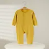 Macacão de Malha Canelada de Manga Longa para Recém-Nascidos, Primavera e Outono, com Botões, Roupas de Bebê, Pijamas para Meninos e Meninas Recém-Nascidos, Roupa para Engatinhar