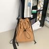 Bolsa Balde com Cordão Estilo Coreano Estilo Fresco Feminina Cor Sólida Tecido de Nylon Texturizado Compras Pequena Bolsa de Ombro Transversal Fofa