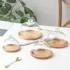 Nova Bandeja de Madeira Estilo Minimalista com Tampa de Vidro Transparente à Prova de Poeira, Prato Criativo para Bolo, Mesa de Sobremesas, Prato de Frutas Multi-Tamanho