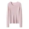 Estilo Minimalista Otoño e Invierno Suéter de Cachemira para Mujer Cuello Redondo Manga Larga Tejido de Punto Capa Base Lana Suave Tejido de Punto Rayado