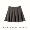 Falda de Encaje Hueco de Cachemir de Tres Cuartos para Mujer Petite, Falda Nueva de Punto Grueso Línea A para Otoño