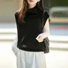 Chaleco de punto de cuello alto de lana pura transfronterizo para mujer, nueva colección otoño/invierno 2026, de cuello alto, sin mangas, estilo capa