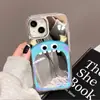 Funda de Teléfono Monstruo Boca Grande Azul Espejo Adecuada para iPhone 17, 16 Pro Botones Electrochapados, Cobertura Total para Apple 15, 13/14