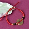 Mantra de Seis Sílabas de Cobre Puro para Hombres y Mujeres, Pulsera de Cuerda Roja Tejida a Mano con Moneda de Cobre, Pulsera de Cuerda Roja con Moneda de los Cinco Emperadores