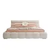 Cama Minimalista Moderna para Habitación de Niñas, Base de Cama de Piso Puff Color Crema, Cama de Celebridad de Internet Estilo Princesa