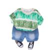 Terno de verão para bebês masculinos 2025, novo, meninos, verão, fino, tie-dye, manga curta, estilo ocidental, roupas de duas peças, atacado