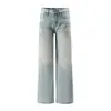 Nuevos Pantalones Versátiles Azul Claro Fluidos 005L de Tiro Bajo Rectos Retro Lavados Desgastados para Mujer 6000