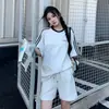 Conjunto de Ropa Deportiva Casual de Algodón para Mujer Verano Estudiante Holgado Moda Coreana Manga Corta Pantalones Cortos Running Conjunto de Dos Piezas