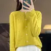 Nueva Colección Primavera y Otoño: Cárdigan de Lana Tejida de Alta Gama para Mujer, con Diseño Jacquard Hueco, Parte Superior Exterior de Manga Larga