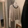 Imis*Produto de alta qualidade! Cardigan de tricô versátil e casual com acabamento de babados xadrez e patchwork, estilo coreano, novo para a Primavera de 2026, para mulheres