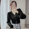 Ropa de Primavera y Otoño 2026 Nuevo Estilo Camisa Francesa de Cuello V Color Café para Mujer, Diseño Único, Nueva Colección Primavera/Verano 2026