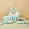 Necessaire Costurada, Grande Capacidade, Bolsa de Higiene Pessoal Impermeável Semi-Transparente de PVC, Bolsa de Armazenamento Portátil de Viagem de PU, Multifuncional