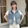 Fotos Reais do Novo Colete Jeans Versátil de Caimento Solto, Macio e Amigo da Pele, Estilo Coreano Retrô da Moda Outono e Inverno, em Azul e Outras Cores