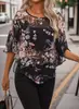 2026 Amazon Transfronteiriça Europeia e Americana Feminina Camisa de Chiffon Estampada Solta Casual de Manga Curta Novo Estilo de Verão