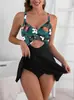 Traje de Baño Bikini Entero con Falda Estilo Europeo y Americano 2026 Transfronterizo Amazon Color Sólido Bloqueo de Color Tankini Traje de Baño para Aguas Termales para Mujeres