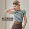 Ropa de Yoga para Mujer 2026 Nuevo Estilo Camiseta Deportiva de Manga Larga con Malla Estampada de Cuello Alto Ropa para Pilates Fitness al Aire Libre Top
