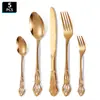 Amazon Royal Court Aço Inoxidável Faca Garfo Colher Conjunto Talheres Retro Relevo Vazado Ocidental Faca Garfo Colher