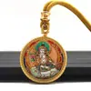 Colar Pingente Thangka Redondo Dourado Pintado à Mão Zodíaco Santo Padroeiro Deus Amarelo da Riqueza Tara Verde Thangka Venda por Atacado