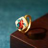2023 Moda Nacional Nuevo Estilo Étnico Chino Retro Estilo Nacional Anillo de Loto de Alta Gama Anillo de Jade Imitación Chapado en Oro Antiguo