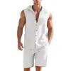 Colección de verano para hombre estilo europeo transfronterizo, lino nuevo: conjunto de cárdigan con capucha y botones y shorts, artículo más vendido, en stock