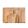 Bandeja de madera de caucho, bandeja de servicio de madera maciza estilo japonés, platos para frutas rectangulares y redondos, al por mayor para hoteles, barbacoas y servir bocadillos