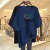 Camiseta de Manga Corta Estilo Nuevo Comercio Exterior 2026 para Mujer, Holgada Talla Grande, Adelgazante, Cubre Vientre, Top Estampado de Media Manga