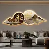 Pintura decorativa transfronteriza de nuevo estilo chino con el carácter "Fu" (significando "buena fortuna"), Pintura con luz LED, colgante de pared de fondo para sofá de sala de estar de alta gama, mural para sala de té