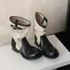 Botas Martin de Moda Estilo Británico Color Block de 4 cm 2026 Otoño/Invierno Nuevas Punta Redonda Tacón Grueso Sin Cordones Casuales Botas Western