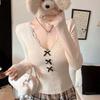 5160 # Nuevo Estilo Otoño Temprano Cuello en V Profundo Moño de Encaje Manga Larga Ajustado para Mujer Correa Fija Almohadilla en el Pecho Top Versátil
