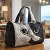 Bolsa de Viagem Acolchoada de Algodão Estilo 3D Nova Marca Independente Série Gato 3 Bolsa de Yoga Feminina Impressa Fashion Bolsa de Mão