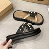 Pantuflas de Plataforma de Suela Gruesa con Perlas para Verano para Mujer 2025 Nuevo Verano con Falda Bordado Versátiles Sandalias de Playa