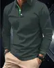 Camisa POLO de Manga Larga con Cuello de Solapa de Color Sólido para Hombre, Moda Europea Transfronteriza, Top Casual Transpirable sin Planchar, Ropa de Negocios para Hombre